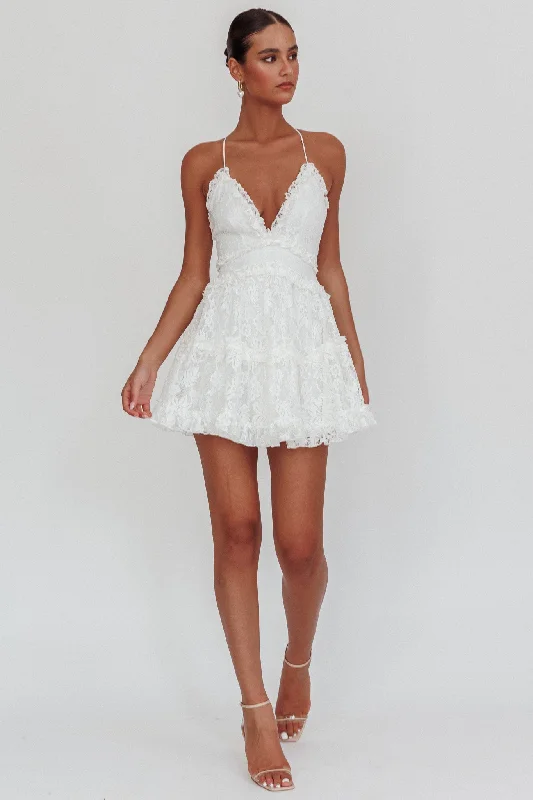 Laney Low Back Cami Strap Dress Lace White