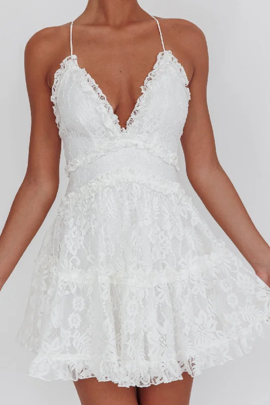 Laney Low Back Cami Strap Dress Lace White