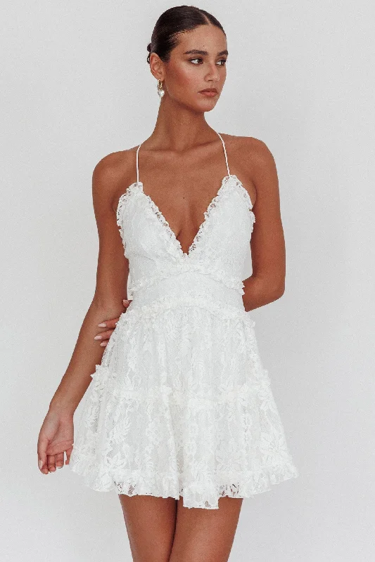 Laney Low Back Cami Strap Dress Lace White