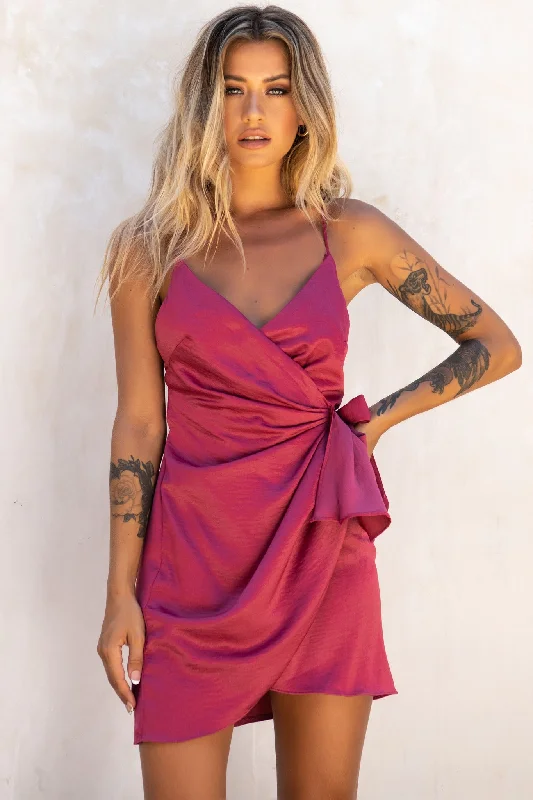 Medellin Gathered Detail Side-Tie Wrap Dress Rose