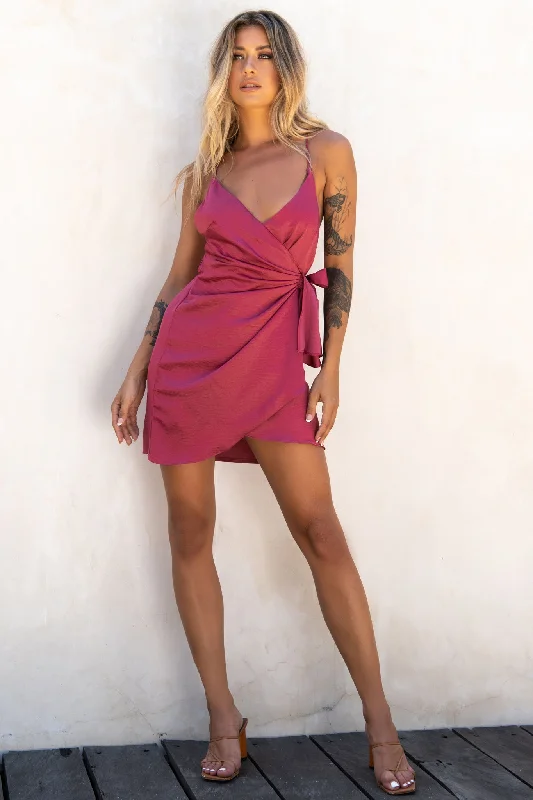 Medellin Gathered Detail Side-Tie Wrap Dress Rose