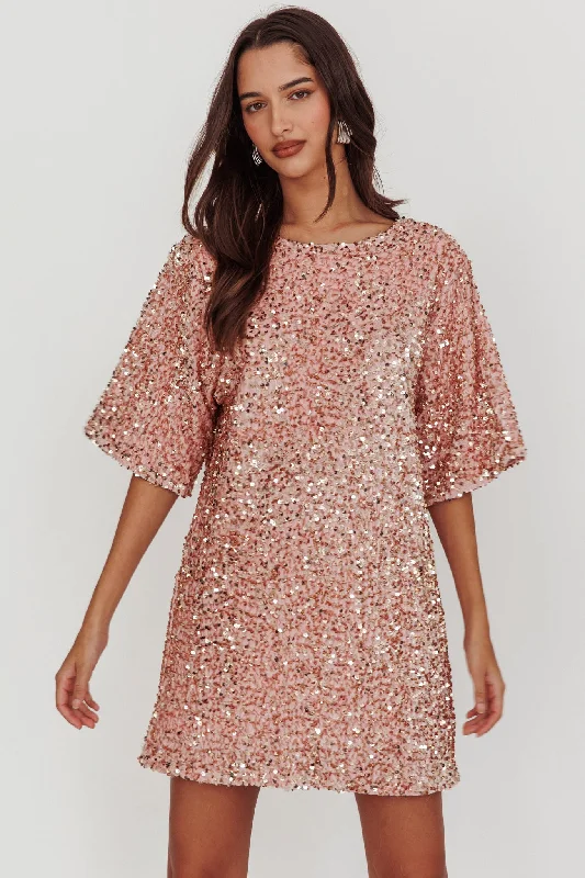 Miramar Backless Sequin Dress Baby Pink