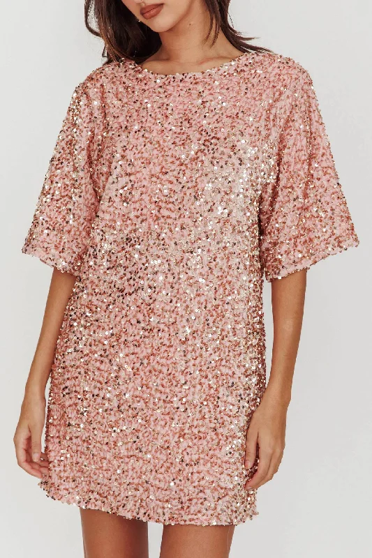 Miramar Backless Sequin Dress Baby Pink