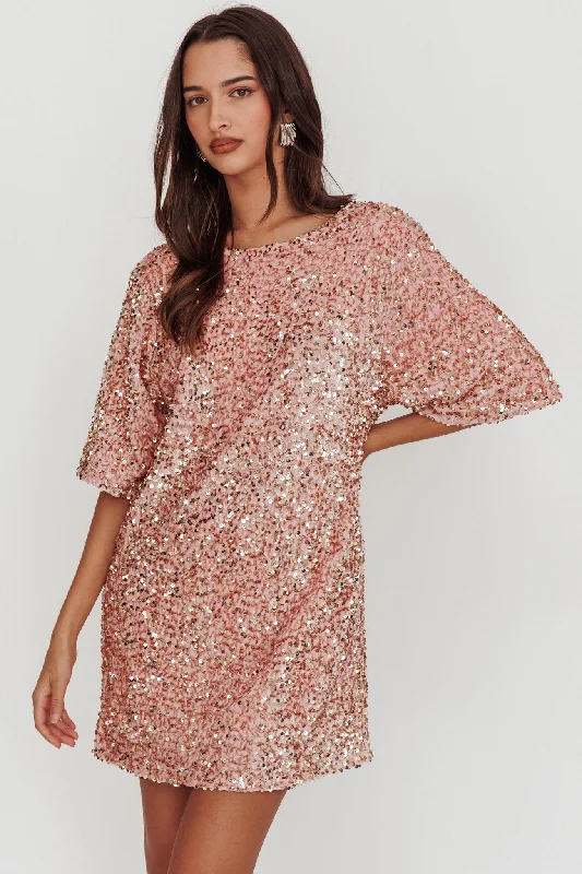 Miramar Backless Sequin Dress Baby Pink