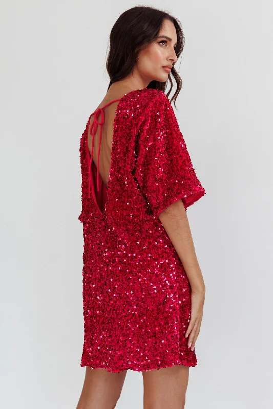 Miramar Backless Sequin Dress Fuchsia