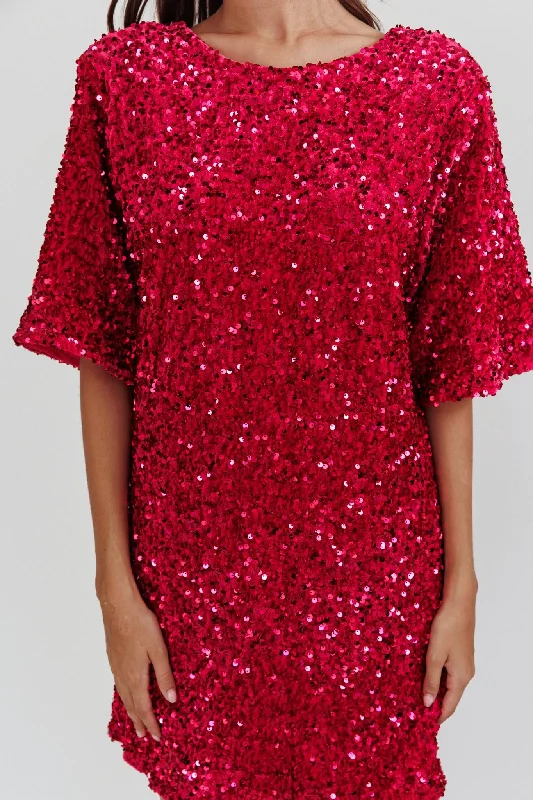 Miramar Backless Sequin Dress Fuchsia