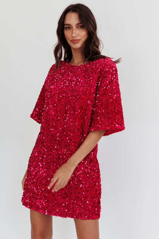 Miramar Backless Sequin Dress Fuchsia