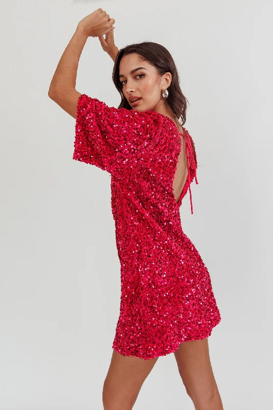 Miramar Backless Sequin Dress Fuchsia