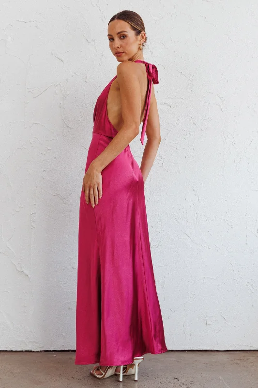 Oasis Diamante Halterneck Maxi Dress Fuchsia