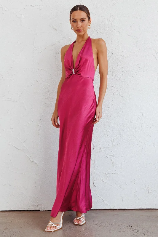 Oasis Diamante Halterneck Maxi Dress Fuchsia