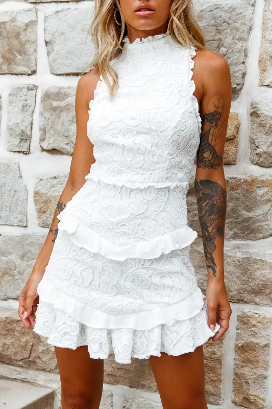 Osiris Sleeveless High Neck Lace Dress White