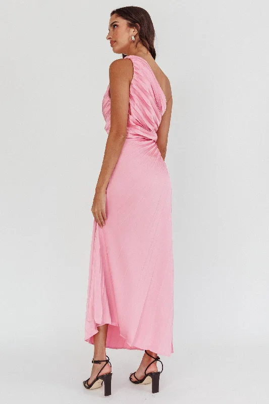 Scarlett One-Shoulder Pleat Maxi Dress Pink