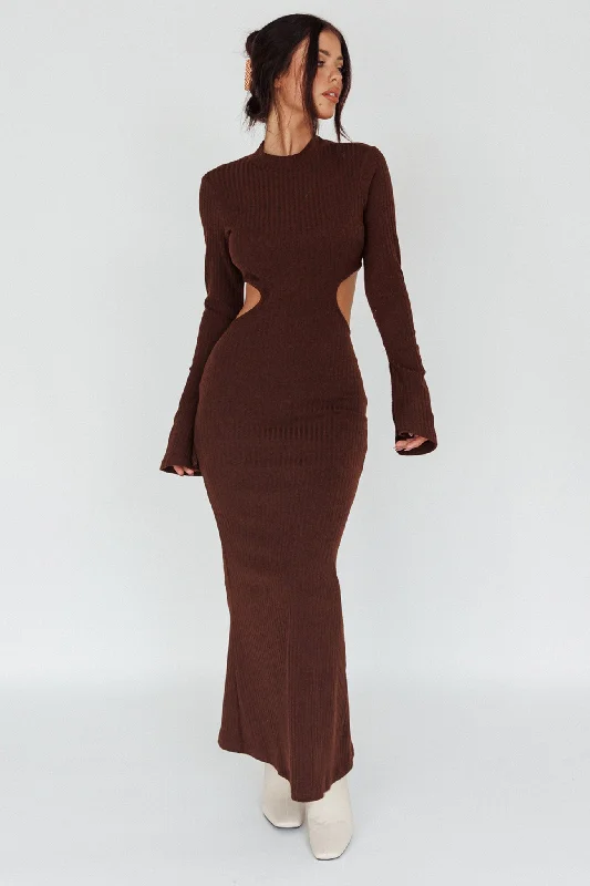 Shianne Long Sleeve Knit Maxi Dress Chocolate