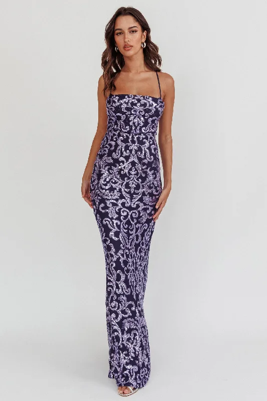 Someone New Sequin Maxi Dress Lavender/Navy