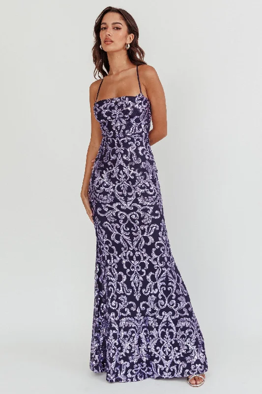 Someone New Sequin Maxi Dress Lavender/Navy