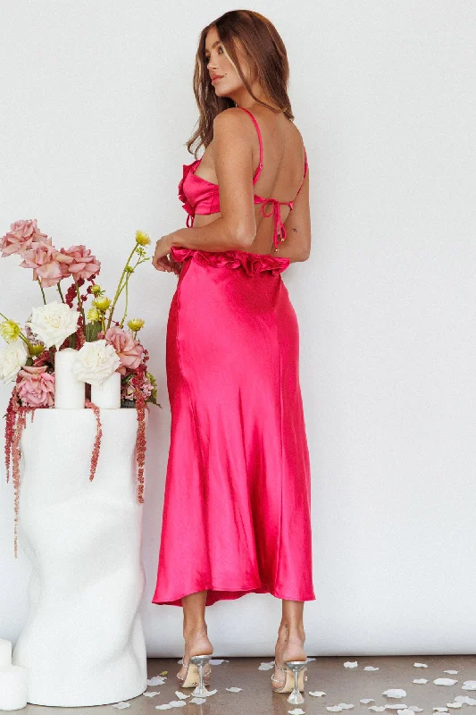 Stole My Heart Frill Trim Maxi Dress Hot Pink