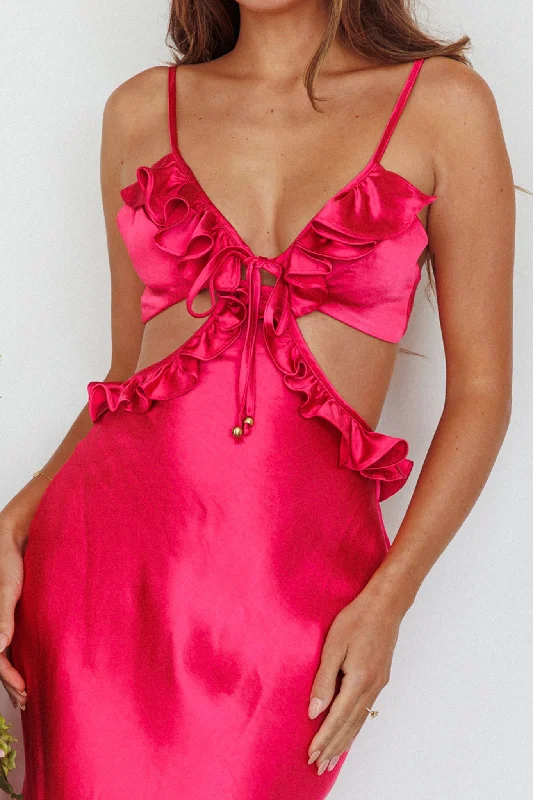 Stole My Heart Frill Trim Maxi Dress Hot Pink