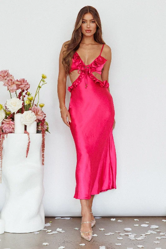 Stole My Heart Frill Trim Maxi Dress Hot Pink