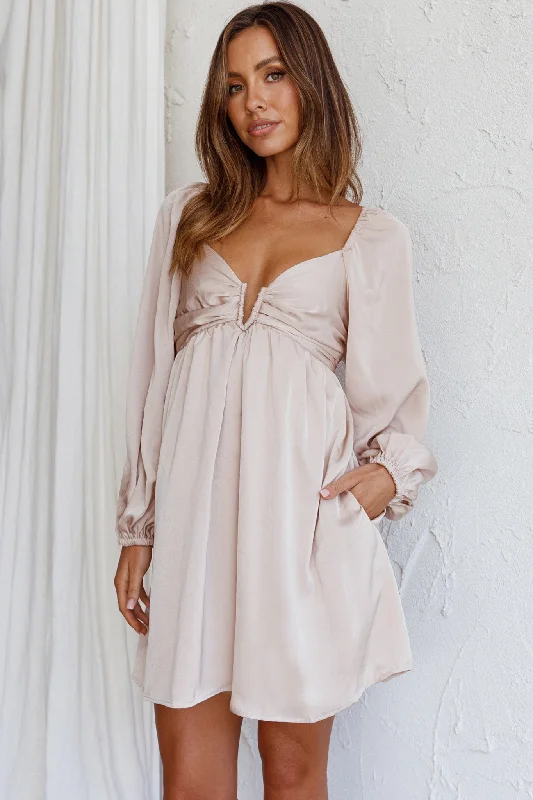 Tansy Long Sleeve Babydoll Dress Beige