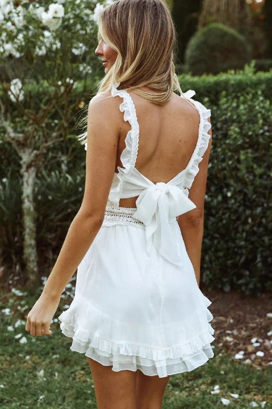 Winnie Lace Bodice Tie-Up Back Dress White