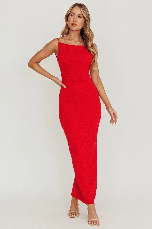 Yindi Backless Boat Neck Maxi Dress Red