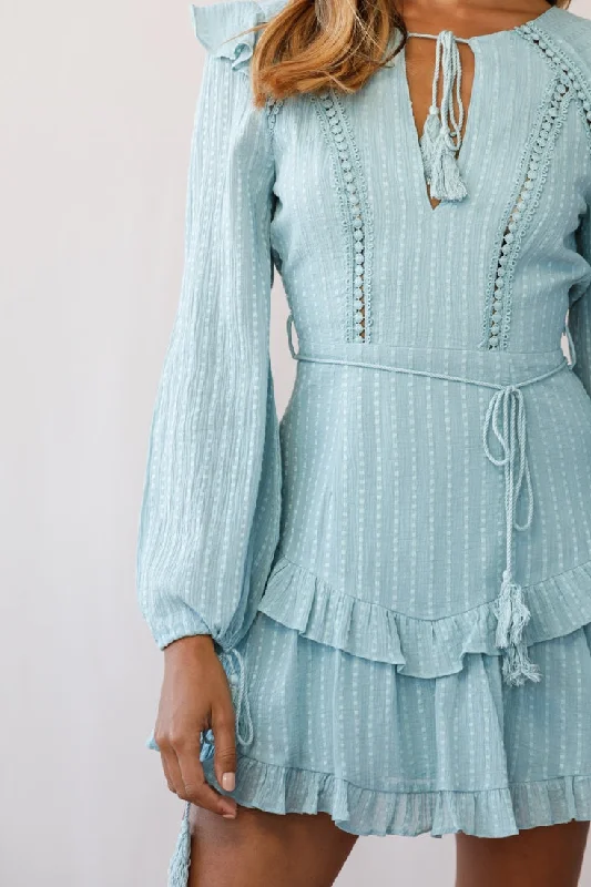 Yours Truly Bell Sleeve Ruffle Dress Sage