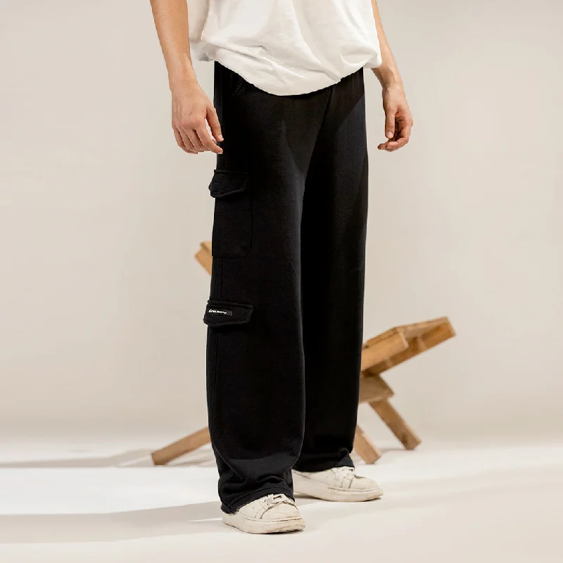 Black Wide Leg Cargo Unisex Trouser