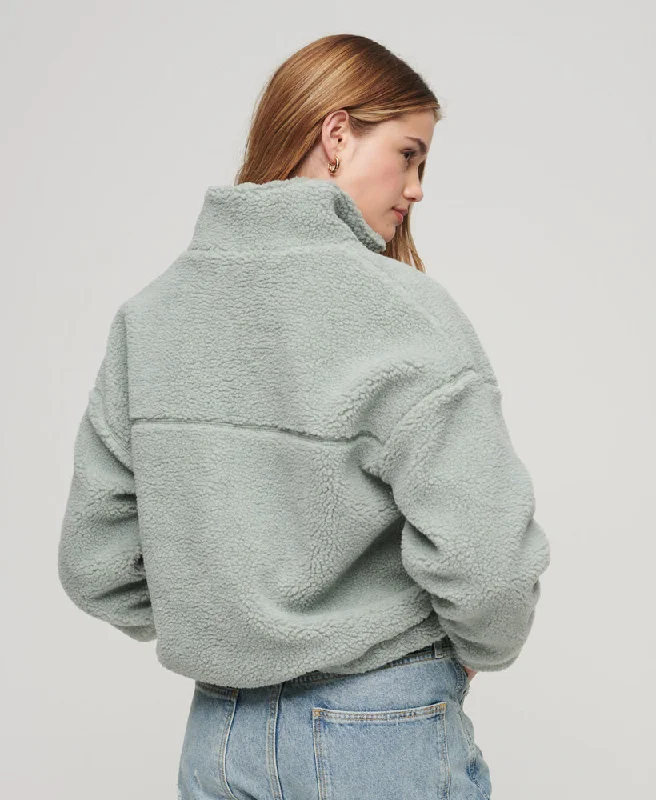 Embroidered Borg Half Zip Sweatshirt | Light Jade Green