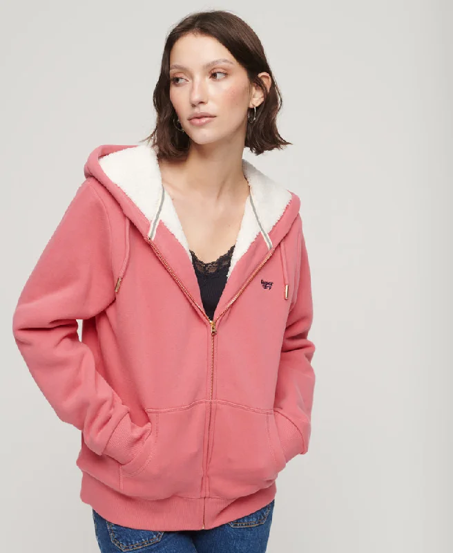 Essential Borg Lined Zip Hoodie | Camping Pink