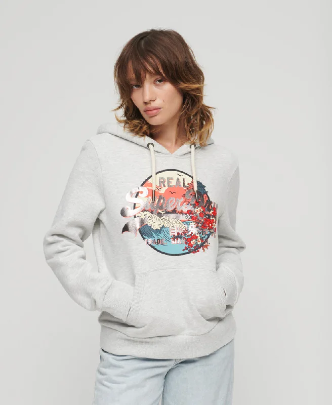 Japanese Vintage Logo Graphic Hoodie | Glacier Grey Marle