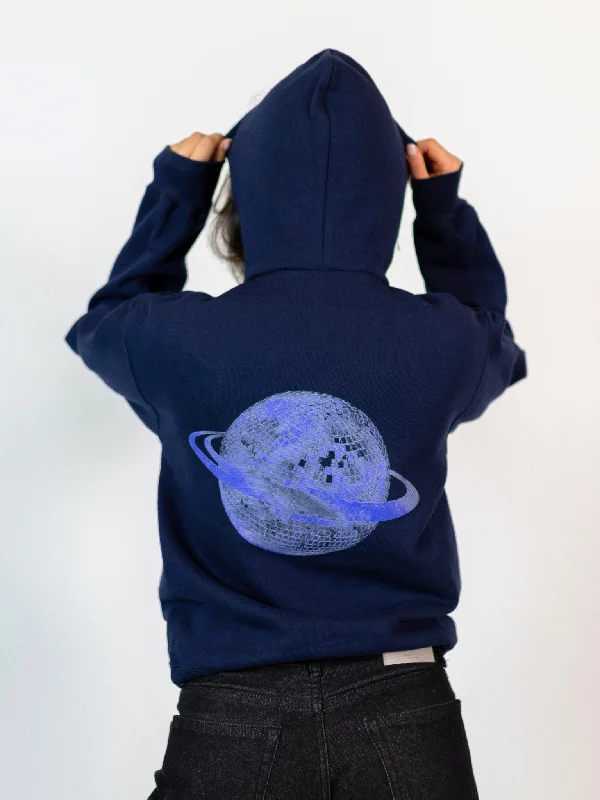 PLANET DISCO (blå) HOODIE (rygprint) - NAVY