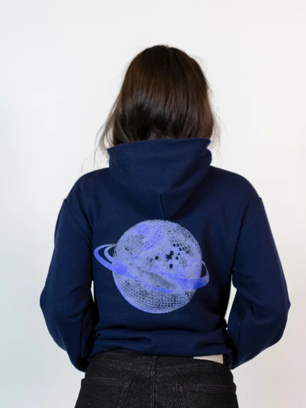 PLANET DISCO (blå) HOODIE (rygprint) - NAVY