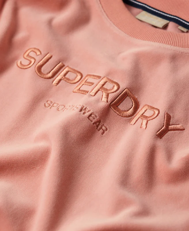 Velour Graphic Boxy Crew Sweatshirt | Peach Beige