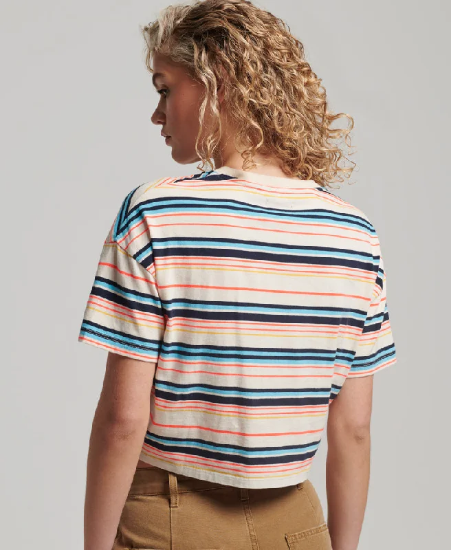 Vintage Boxy Tie Front T Shirt | Oatmeal Stripe