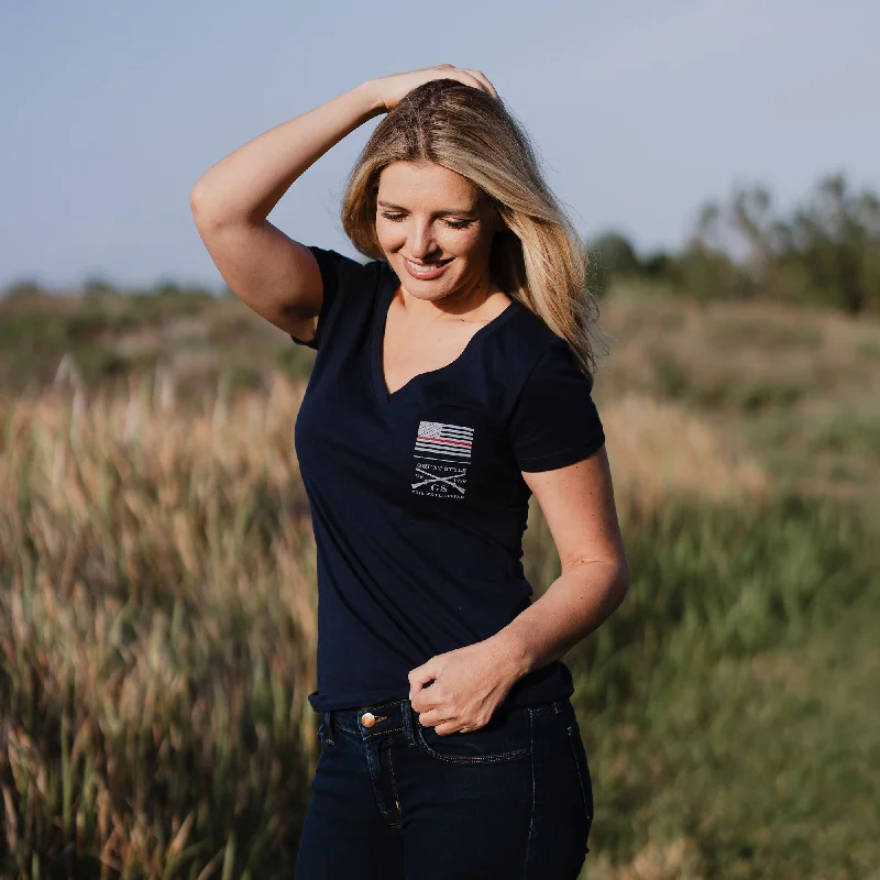 Women's Red Line Flag V-Neck - Midnight Navy