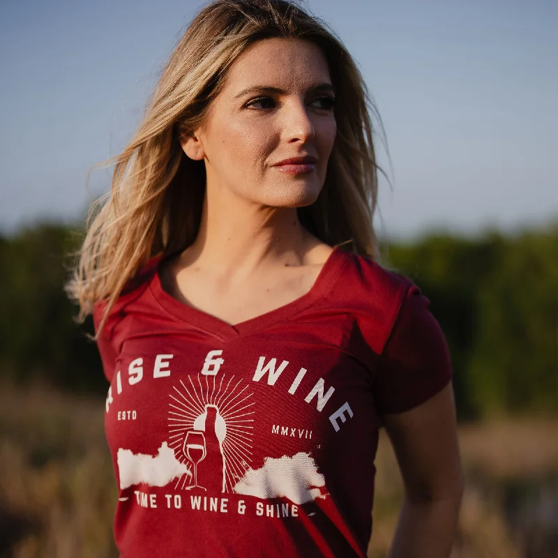 Women's Rise & Wine V-Neck T-Shirt - Red Plum