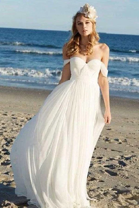 A-line Ivory Chiffon Off the Shoulder Summer Beach Wedding Dresses WD286