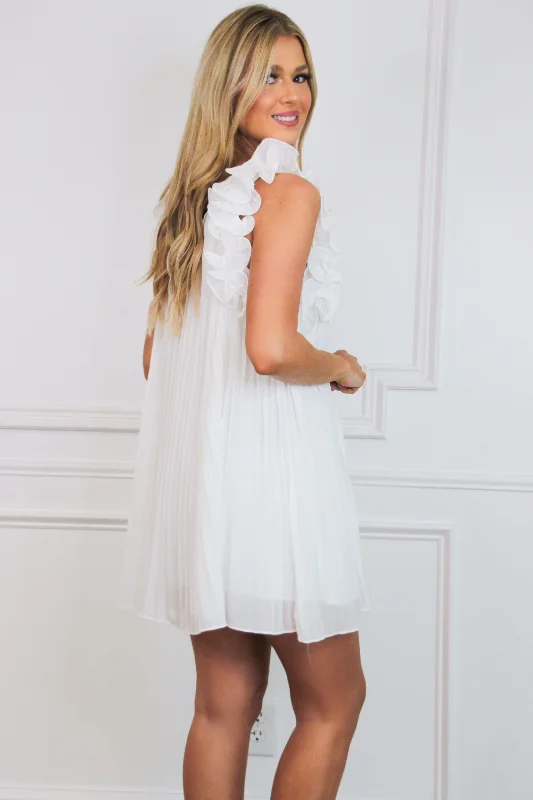 All About Us Pleated Ruffle Dress: White