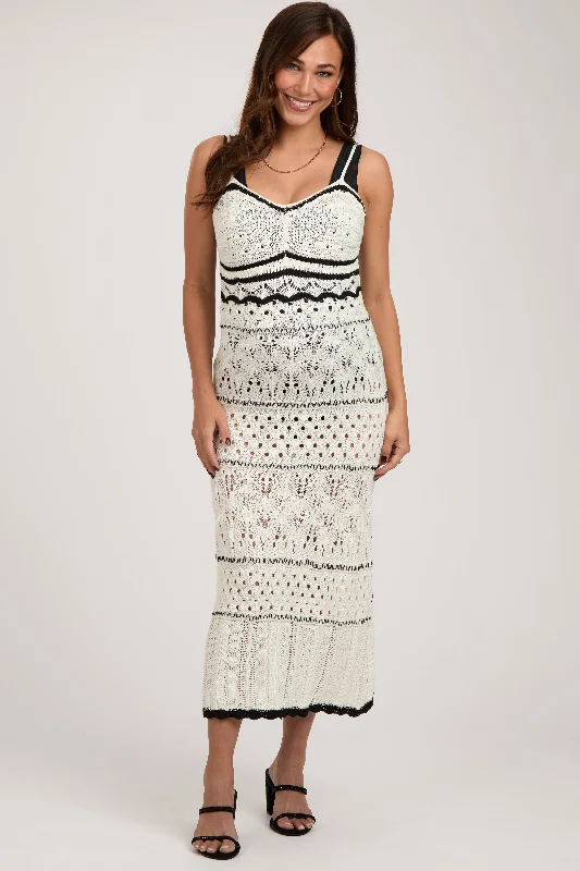 Cream Contrast Trim Crochet Maternity Maxi Swim Cover Up