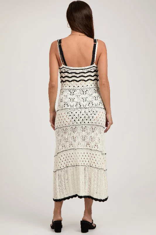 Cream Contrast Trim Crochet Maternity Maxi Swim Cover Up