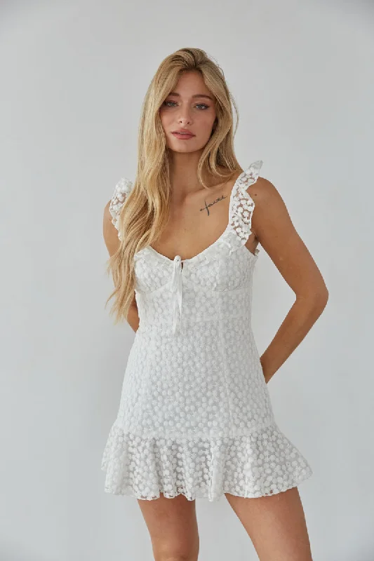 Daisy Lace Ruffle Strap Mini Dress