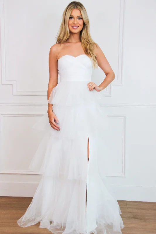 Fairytale State of Mind Tiered Tulle Maxi Dress: White