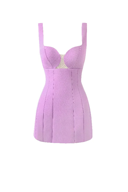 Glossy ultra mini dress in lavender with cutouts