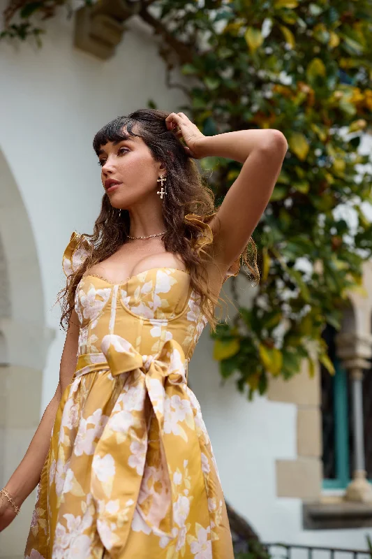 The Vera Dress in Gold Baroque Floral