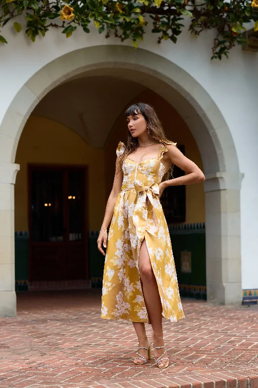 The Vera Dress in Gold Baroque Floral