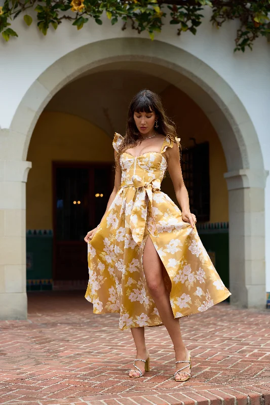 The Vera Dress in Gold Baroque Floral