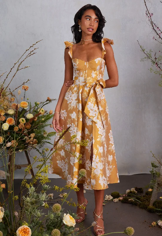 The Vera Dress in Gold Baroque Floral