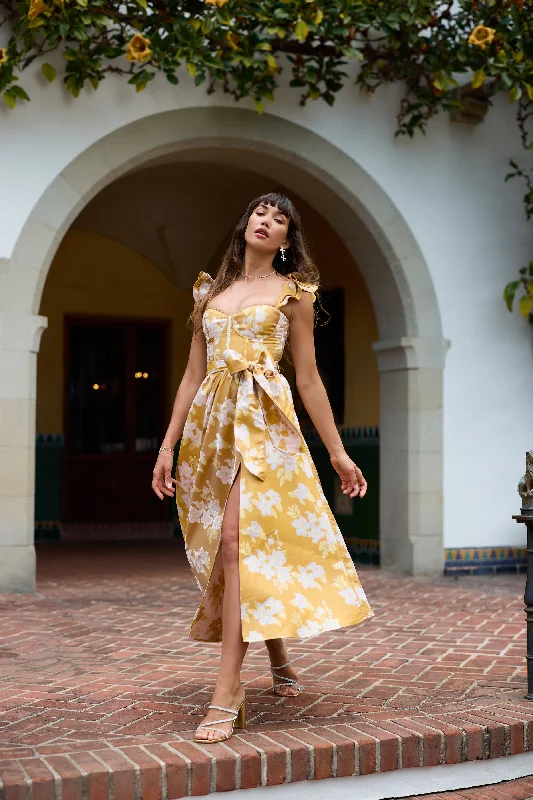 The Vera Dress in Gold Baroque Floral