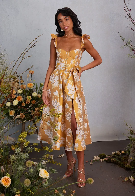 The Vera Dress in Gold Baroque Floral