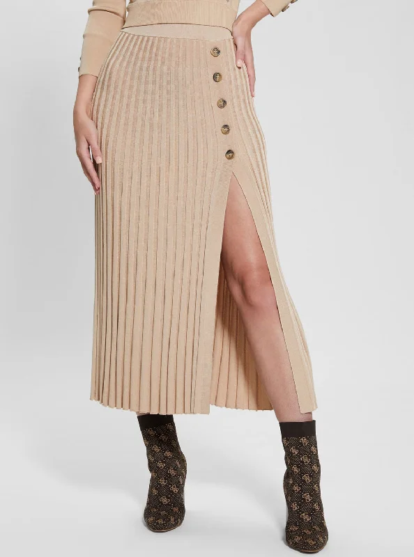 Beige Shopie Pleated Knit Skirt